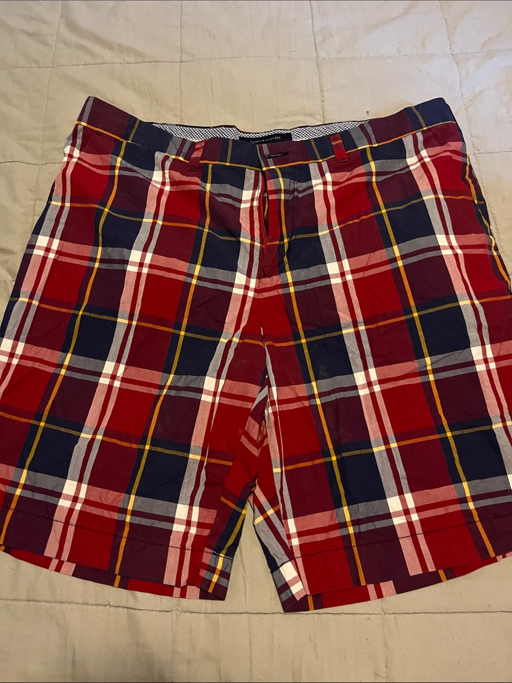 Tommy Hilfiger Red Plaid Flat Front Shorts
